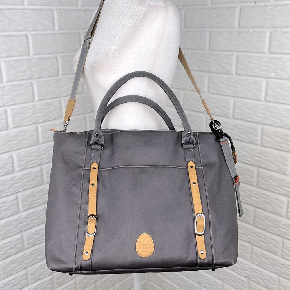 PACAPOD MIRANO DIAPER BAG LARGE GRAY COATED CANVAS CROSSBODY